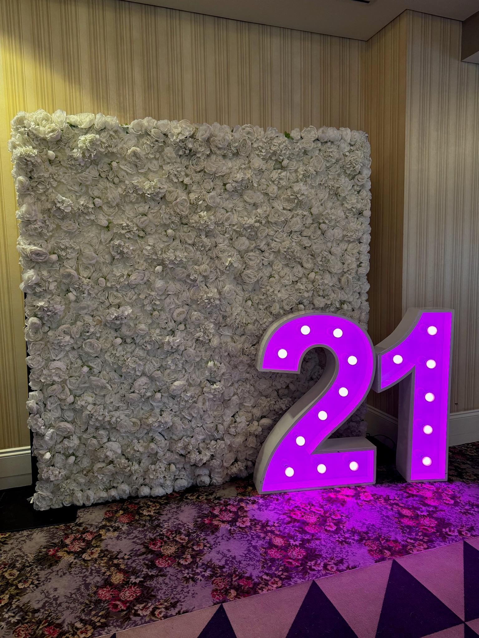light up numbers and flower wall