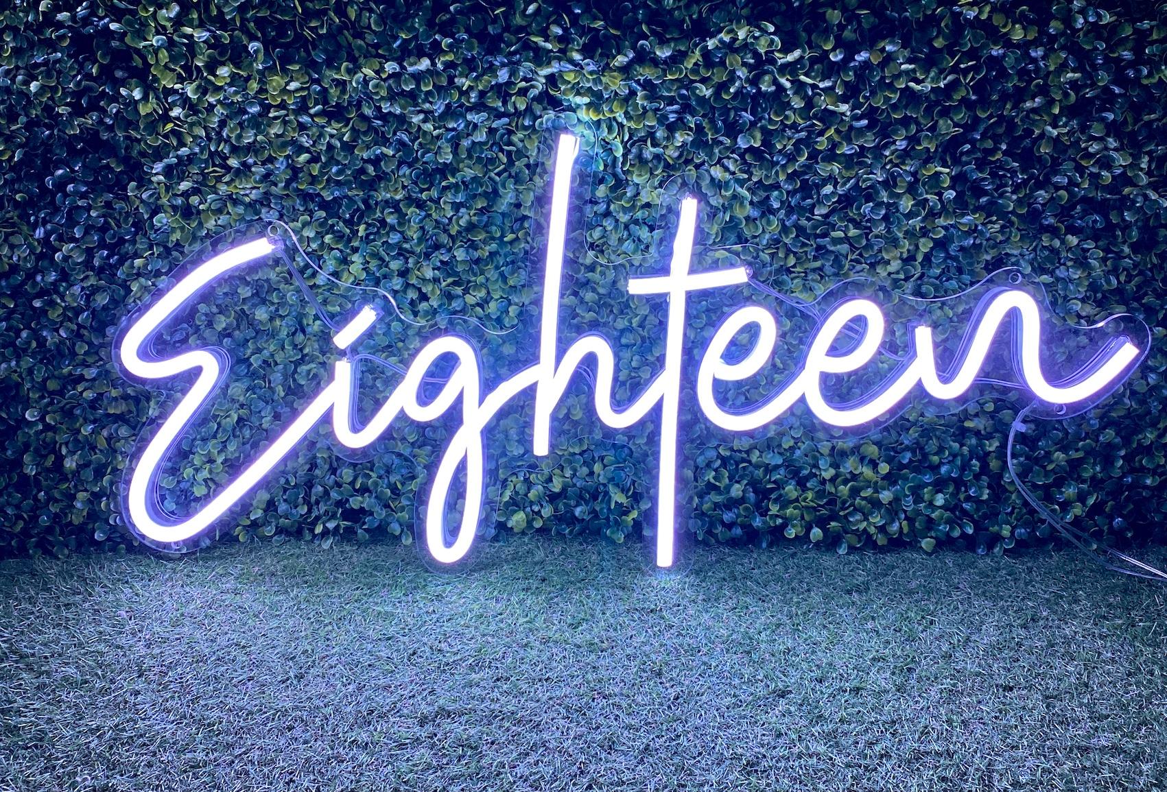 Eighteen neon sign